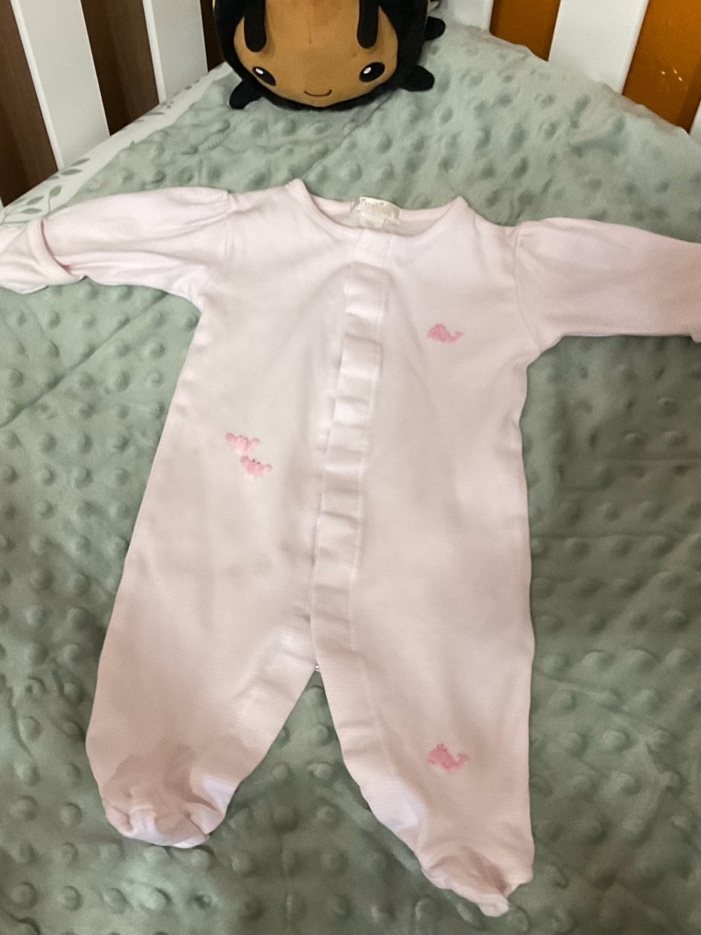 Kissy Kissy Light Pink Footed One-Piece with Whale Motif